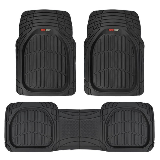 Motor Trend FlexTough Floor Mats for Cars, Deep Dish All-Weather Mats, Waterproof Trim-To Fit Automotive Floor Mats for Cars Trucks SUV, Universal Floor Liner Car Accessories, Black, Full Set