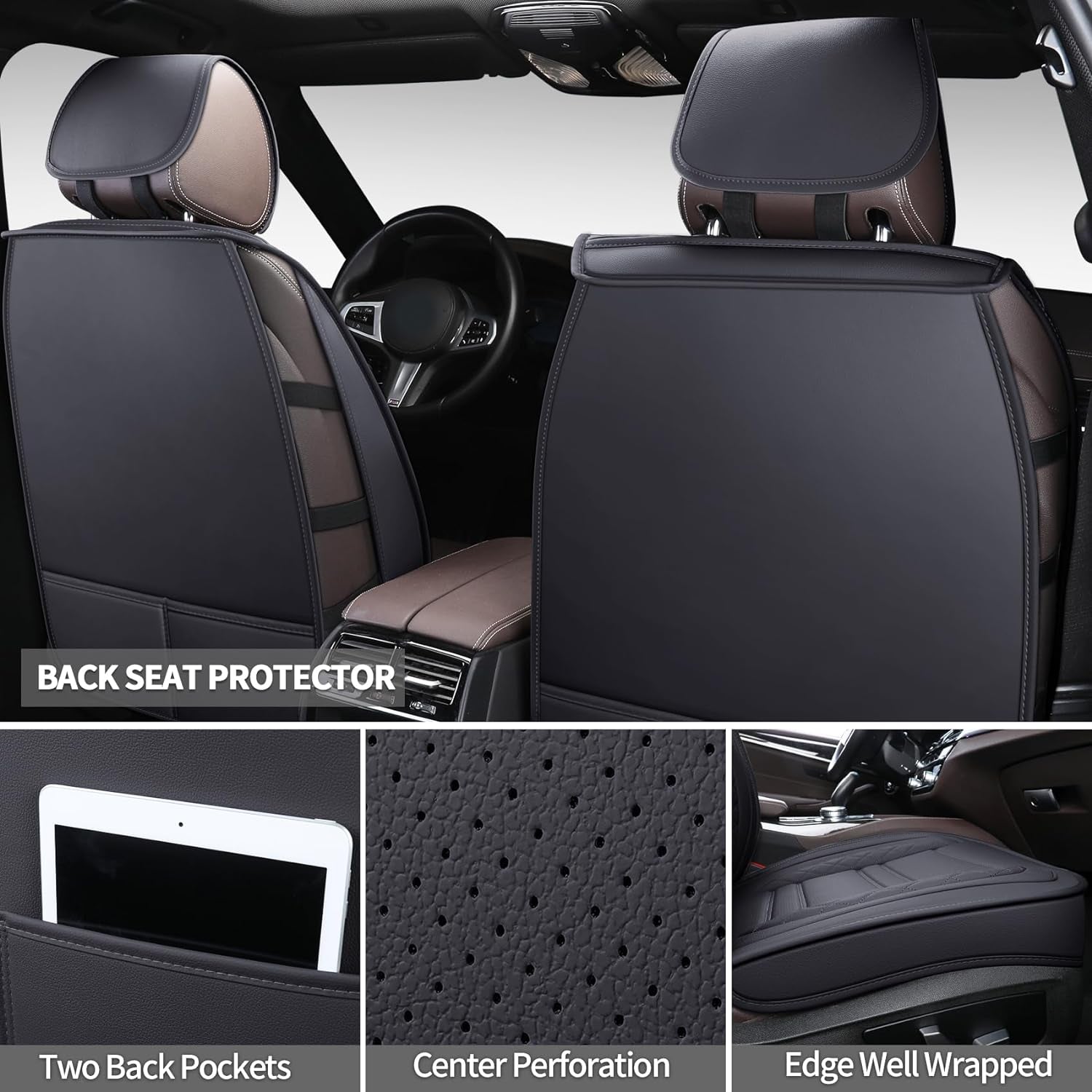 Car Seat Covers – Premium PU Leather for Ultimate Comfort & Protection, Easy Installation and Universal Fit for Most Cars Suvs Trucks (ST-001 Full Set, Black)