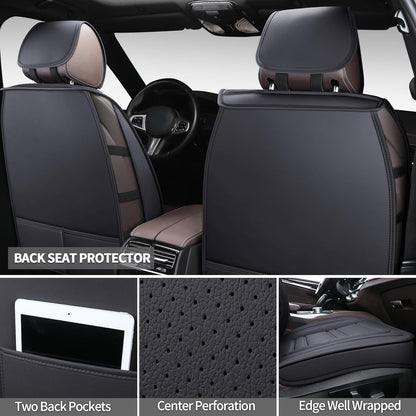 Car Seat Covers – Premium PU Leather for Ultimate Comfort & Protection, Easy Installation and Universal Fit for Most Cars Suvs Trucks (ST-001 Full Set, Black)